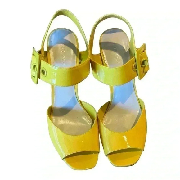 Vintage NINE WEST NW Front Time neon yellow strappy buckle platform size 8 - Picture 9 of 15